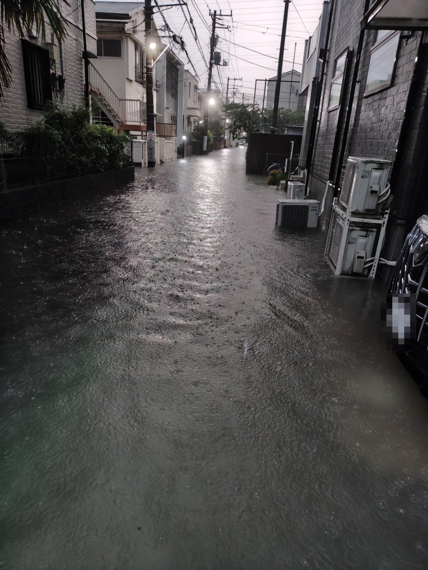＜いまの天気＞雨「大人のすねくらいまで冠水。」